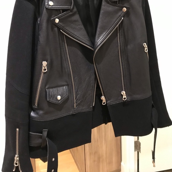 Sandro Combo Leather Wool Moto jacket - Picture 3 of 10